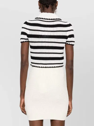 Self-portrait Black And White Striped Crochet Top In Beige