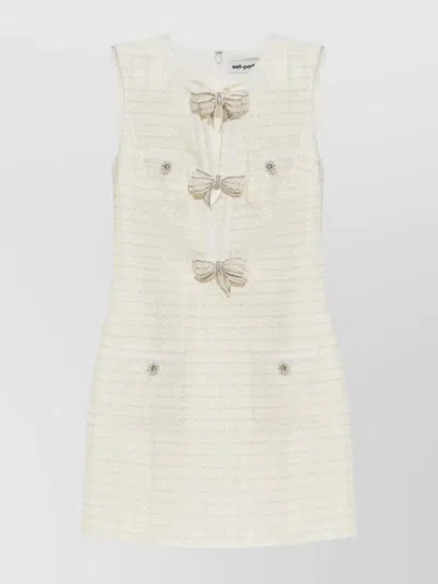 Self-portrait Dress Woman In Beige Acrylic In White