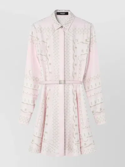 Versace Short Dress With Print In Neutrals