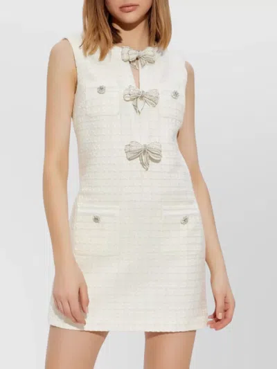 Self-portrait Dress Woman In Beige Acrylic In White