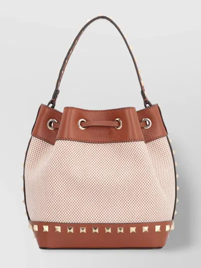 Valentino Garavani Rockstud Spike Canvas And Leather Shoulder Bag In Brown