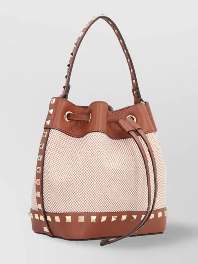 Valentino Garavani Rockstud Spike Canvas And Leather Shoulder Bag In Brown