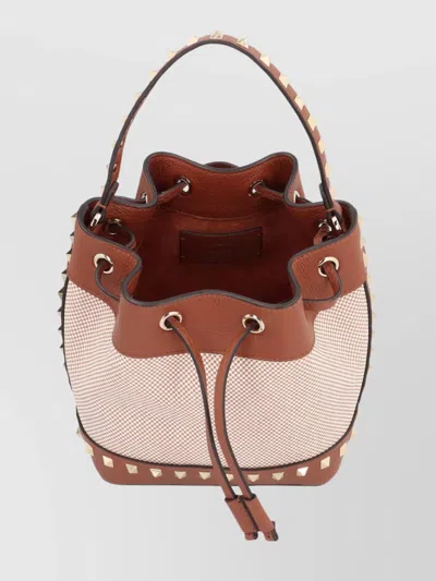 Valentino Garavani Rockstud Spike Canvas And Leather Shoulder Bag In Brown
