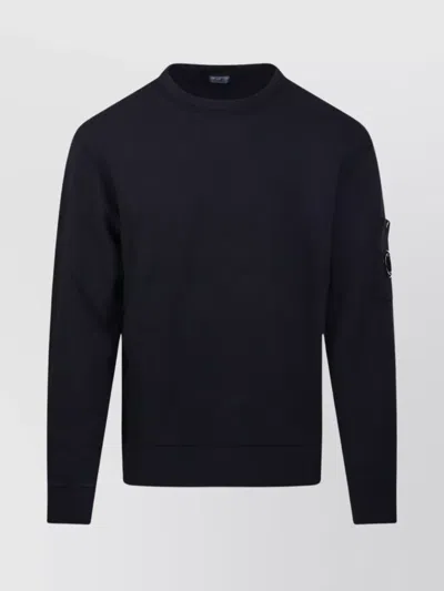 C.p. Company Minimalist Black Long-sleeve Crewneck Sweatshirt With Zippered Pocket