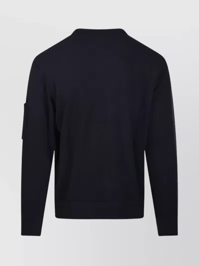 C.p. Company Minimalist Black Long-sleeve Crewneck Sweatshirt With Zippered Pocket