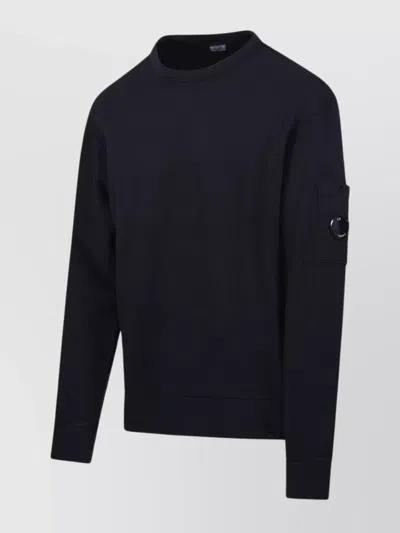 C.p. Company Minimalist Black Long-sleeve Crewneck Sweatshirt With Zippered Pocket
