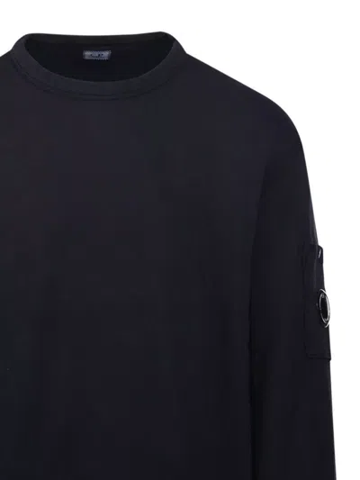 C.p. Company Minimalist Black Long-sleeve Crewneck Sweatshirt With Zippered Pocket