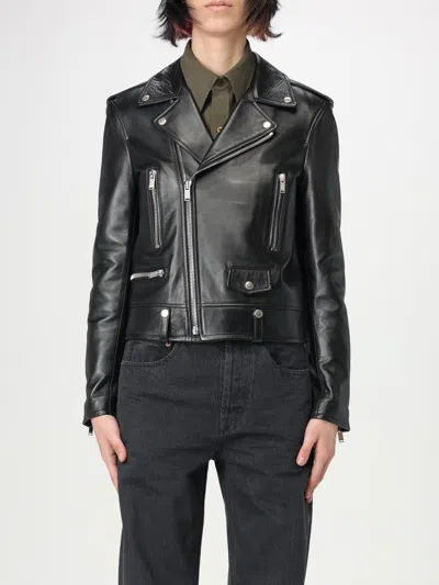 Saint Laurent Belted Leather Zip-up Jacket In Black