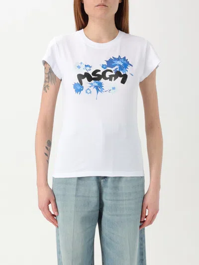 Msgm Logo Printed Crewneck T-shirt In Weiss