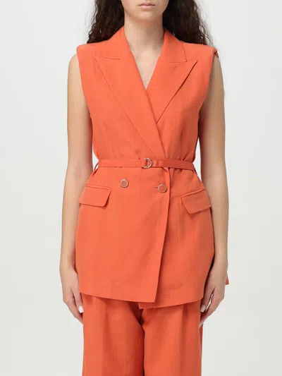Liu •jo Liu Jo Sleeveless Double-breasted Jacket With Belted Waist In Brick Red