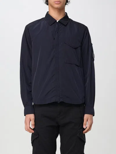 C.p. Company Collared Neck Nylon Overshirt With Front Pocket In Blau