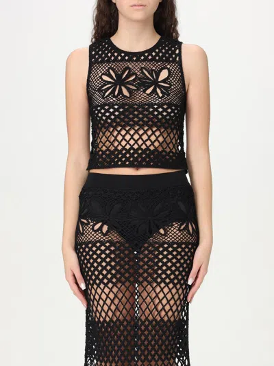 Pinko Fantasy Net Crochet Floral Top Keyhole In Black