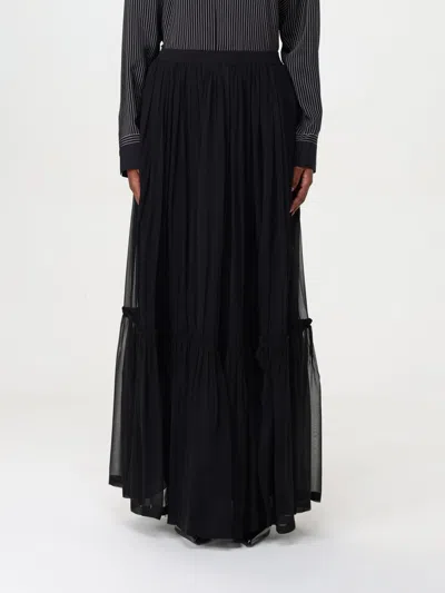 Saint Laurent Flounced Skirt In Silk Crepe Muslin Clothing In Black