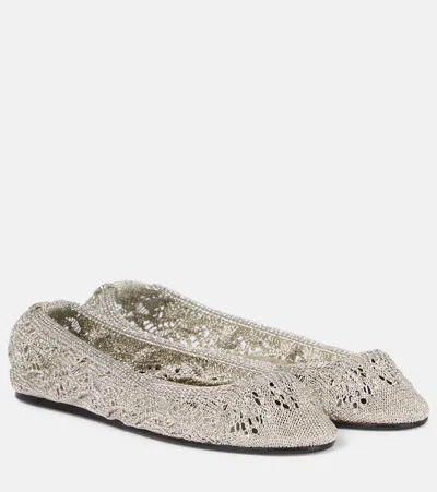 Isabel Marant Crochet Flat Ballerina Shoes Round Toe In Silver