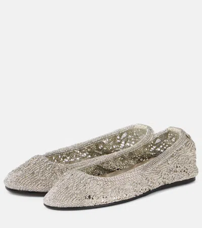 Isabel Marant Crochet Flat Ballerina Shoes Round Toe In Silver