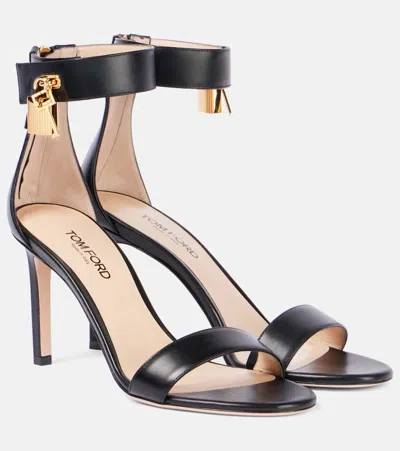 Tom Ford Lock Hardware Leather Open Toe Sandals In Black