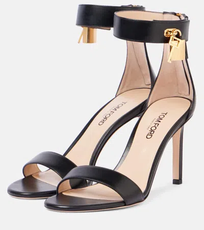 Tom Ford Lock Hardware Leather Open Toe Sandals In Black