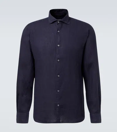 Thom Sweeney Linen Shirt In Blue
