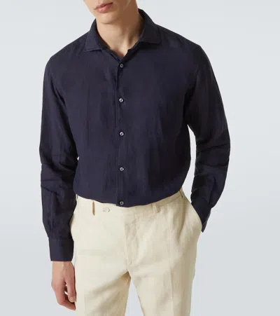 Thom Sweeney Linen Shirt In Blue