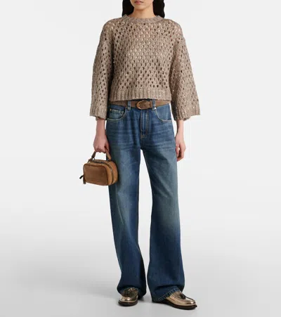 Brunello Cucinelli Authentic Denim Column Jeans With Monili In Blue