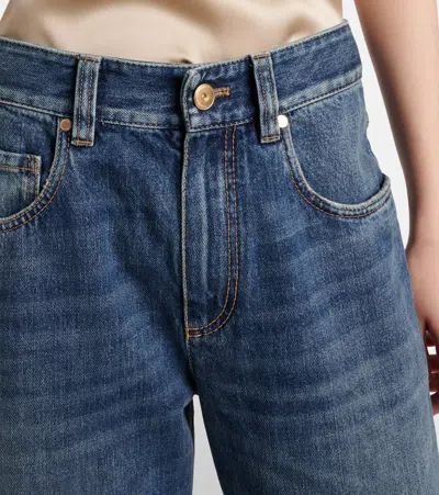 Brunello Cucinelli Authentic Denim Column Jeans With Monili In Blue