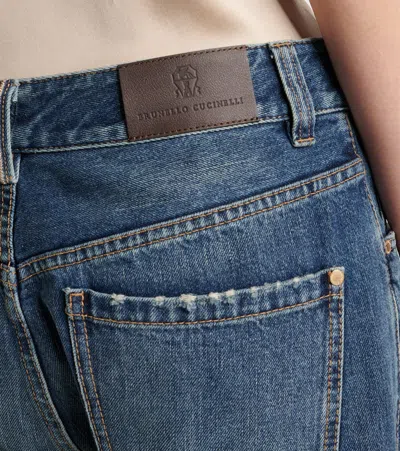Brunello Cucinelli Authentic Denim Column Jeans With Monili In Blue
