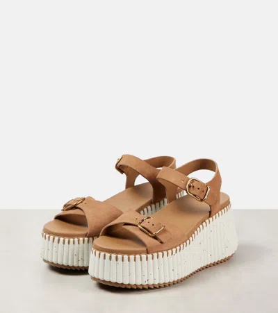 Chloé Isla 105 Calf Leather Wedge Sandals In Brown