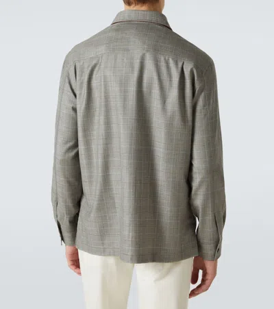 Dunhill Mens Windowpane-check Regular-fit Merino-wool Overshirt Light Grey In Grey