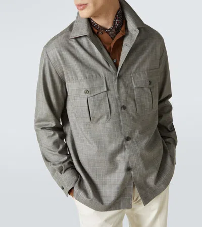 Dunhill Mens Windowpane-check Regular-fit Merino-wool Overshirt Light Grey In Grey