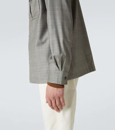 Dunhill Mens Windowpane-check Regular-fit Merino-wool Overshirt Light Grey In Grey