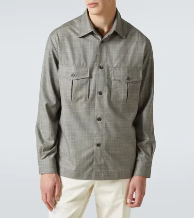 Dunhill Mens Windowpane-check Regular-fit Merino-wool Overshirt Light Grey In Grey