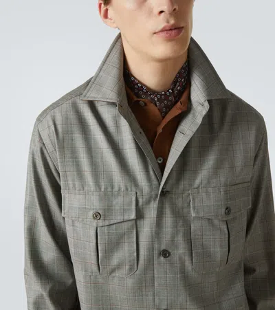 Dunhill Mens Windowpane-check Regular-fit Merino-wool Overshirt Light Grey In Grey
