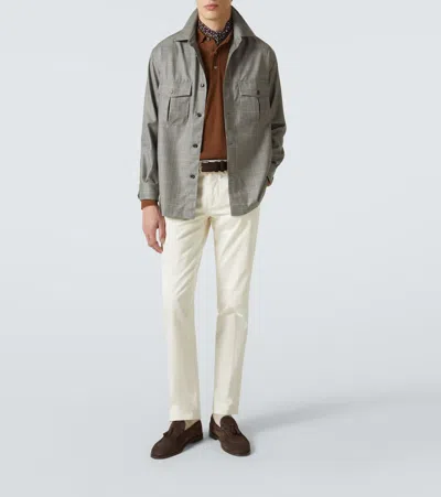 Dunhill Mens Windowpane-check Regular-fit Merino-wool Overshirt Light Grey In Grey