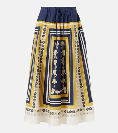 La Doublej Printed Cotton Poplin Midi Skirt In Multicoloured