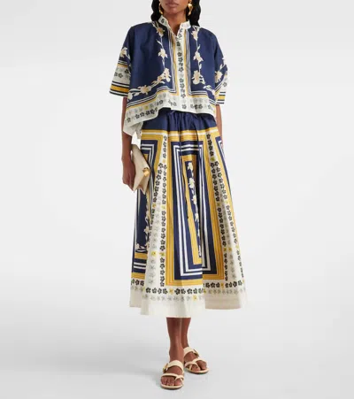 La Doublej Printed Cotton Poplin Midi Skirt In Multicoloured