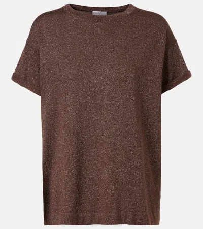 Brunello Cucinelli Lightweight Cashmere And Silk Sweater With Lurex Inserts In Brown