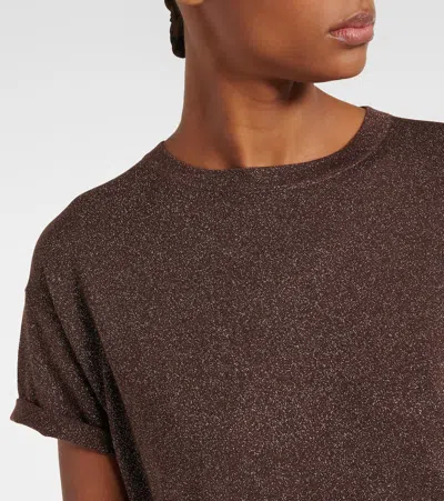 Brunello Cucinelli Lightweight Cashmere And Silk Sweater With Lurex Inserts In Brown