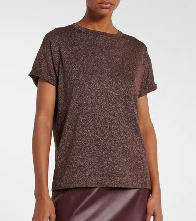 Brunello Cucinelli Lightweight Cashmere And Silk Sweater With Lurex Inserts In Brown