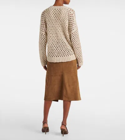 Brunello Cucinelli Beige Silk And Linen Dazzling Net Sweater In Beige