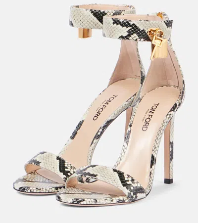 Tom Ford 105mm Padlock Embossed Leather Sandals In Multi