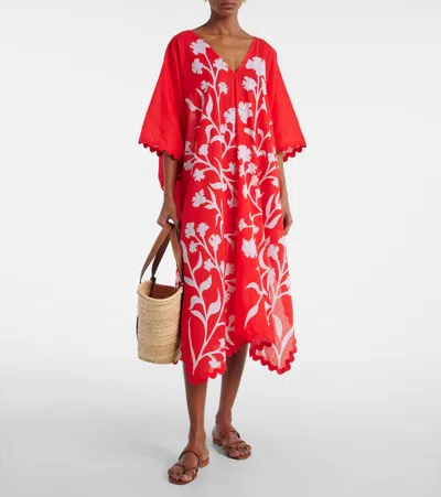 Juliet Dunn Printed Cotton Kaftan In Red