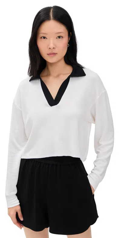 Splits59 Joan Fleece Polo Sweatshirt In White/black