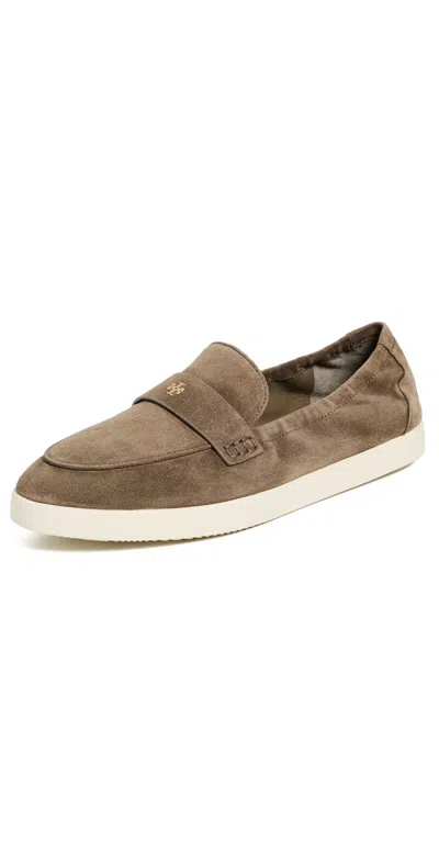 Tory Burch Slip-on Loafers With Suede Finish And Rubber Sole In Brown