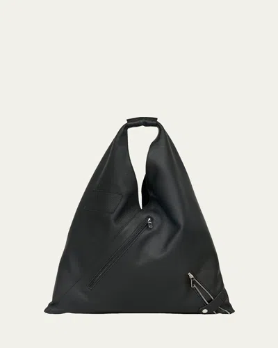 Mm6 Maison Margiela Classic Japanese Biker Leather Shoulder Bag In Black