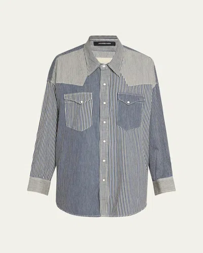 R13 Oversize Stripe Cowboy Shirt In Multi Stripe Railroad