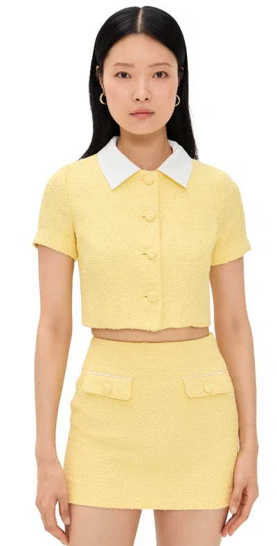 Endless Rose Collared Combination Tweed Cropped Top Butter In Butter