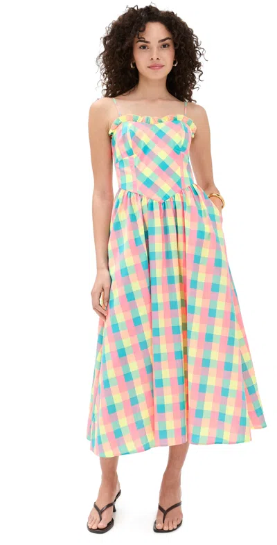 Hunter Corey Strapless Ruffle-trim Midi Dress In Key Largo Plaid
