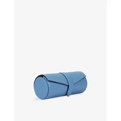 Smythson Nile Blue Panama Leather Watch Roll In Nile Blue