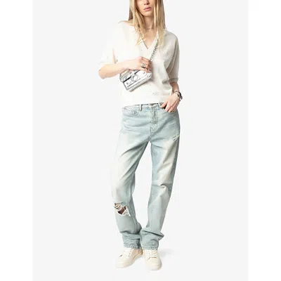 Zadig & Voltaire Womens Wully Rhinestone Knitted Top In Stone