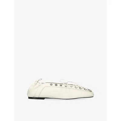 Ganni Womens White Eyelets Lace-up Pélinova Ballet Flats Eur 37 / 4 Uk In Neutral